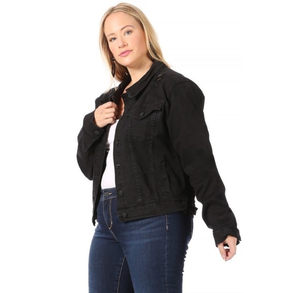 Classic Black Distressed Denim Jacket - Picture 2 of 5